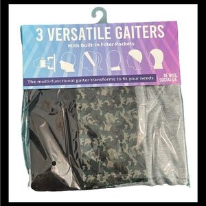 3 Pack Versatile Gaiters Face Scarf w/ Built In Filter Pockets Wind Protection